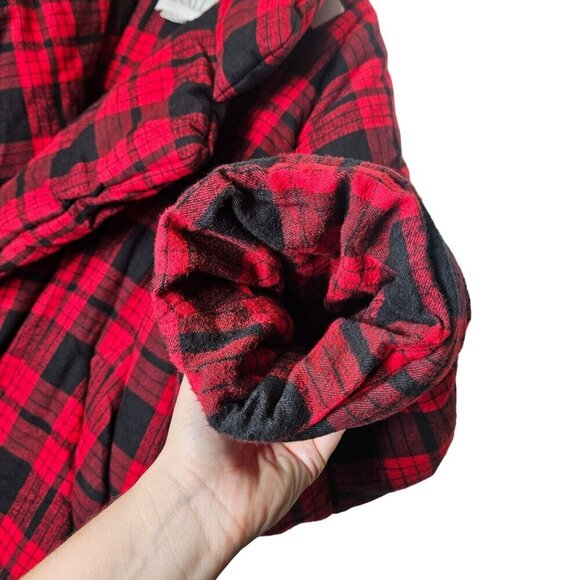 Omo Norma Kamali 80s Red & Black Buffalo Plaid Puffer Sleeping Bag Car Jacket OS - Picture 12 of 14